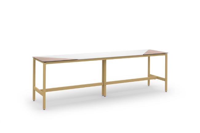 MNPS207 DiManaMana POST Duo Communal Table 305 x 75 cm, Tumeric, Alpes White, White Oak